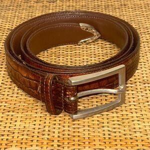 Torino Men’s 48 Embossed Italian Kipskin Brown Leather Western Belt Made in USA